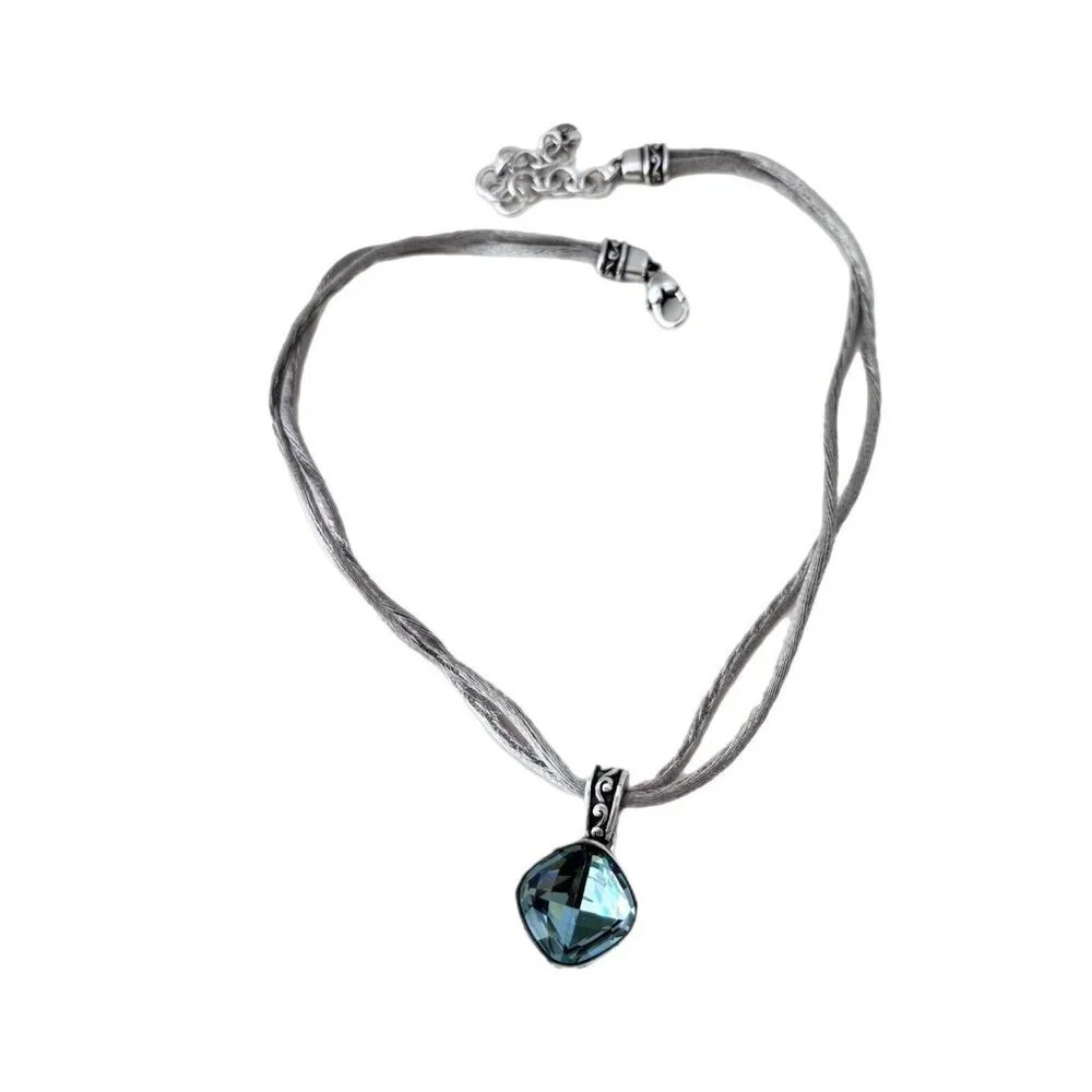 Brighton Venus Rising Necklace Silver Cord 18" Blue Crystal Pendant Retired